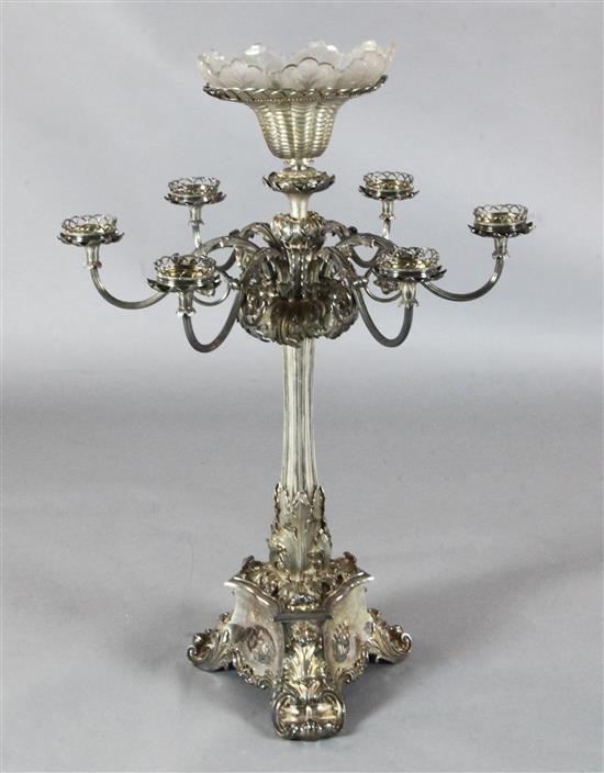 An impressive ornate early Victorian silver seven light candelabrum by William Bateman & Daniel Ball,